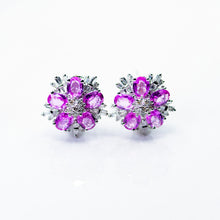 Load image into Gallery viewer, Pink Sapphire and Diamond Flower Earrings