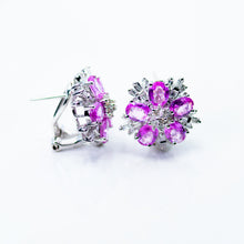 Load image into Gallery viewer, Pink Sapphire and Diamond Flower Earrings