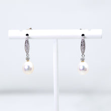 Load image into Gallery viewer, Freshwater Pearl and Diamond Dangle Earrings