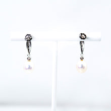 Load image into Gallery viewer, Freshwater Pearl and Diamond Dangle Earrings