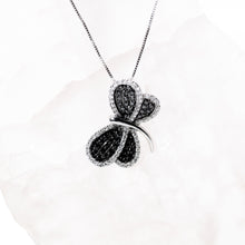 Load image into Gallery viewer, Black and White Diamond Butterfly Pendant with Chain