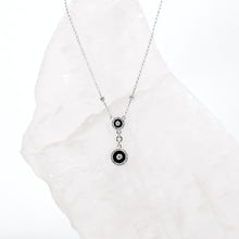 Load image into Gallery viewer, Black Antiqued and White Diamond Circle Drop Pendant with Chain