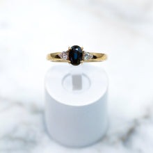 Load image into Gallery viewer, Oval-cut Sapphire and Diamond  Three Stone Ring