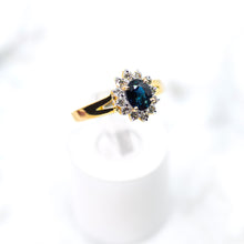 Load image into Gallery viewer, Oval-cut Sapphire and Diamond Rosette Ring