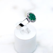 Load image into Gallery viewer, Emerald and Diamond Halo Ring