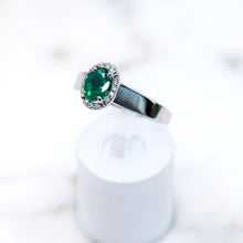 Load image into Gallery viewer, Emerald and Diamond Halo Ring
