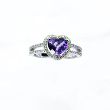 Load image into Gallery viewer, Amethyst and Diamond Heart Shaped Ring