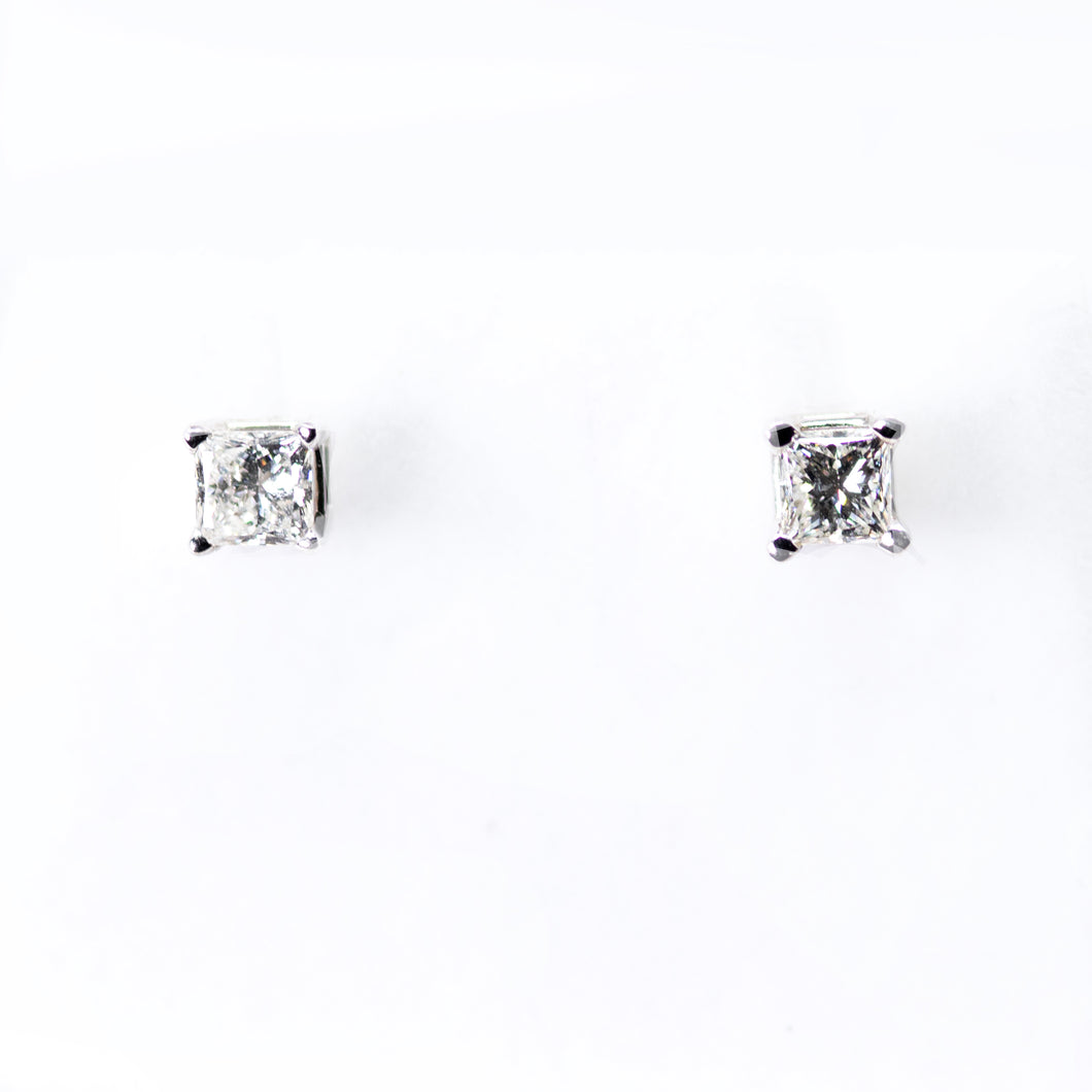 Princess Cut Diamond Stud Earrings in White Gold
