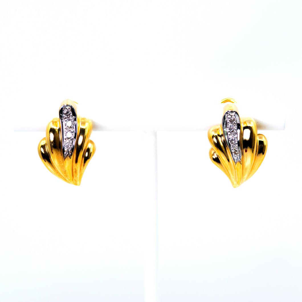 French Clip Gold and Diamond Earrings