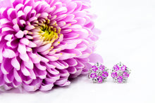 Cargar imagen en el visor de la galería, Pink Sapphire and Diamond Flower Earrings
