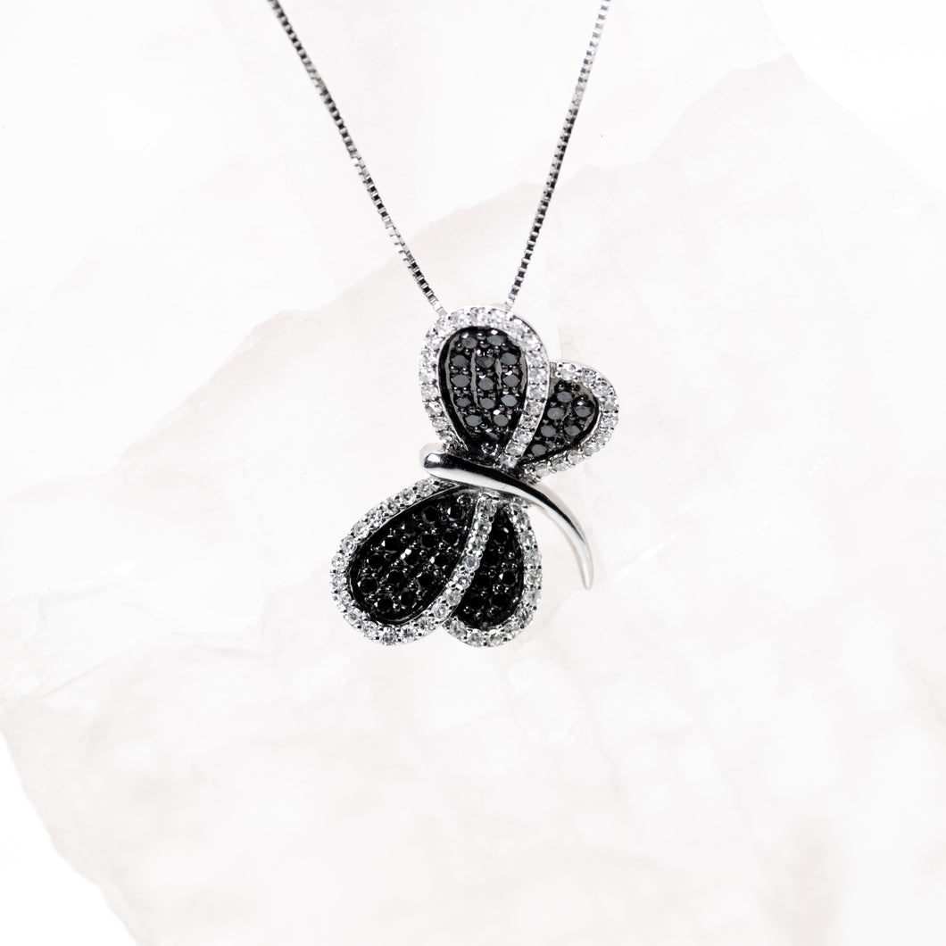 Black and White Diamond Butterfly Pendant with Chain