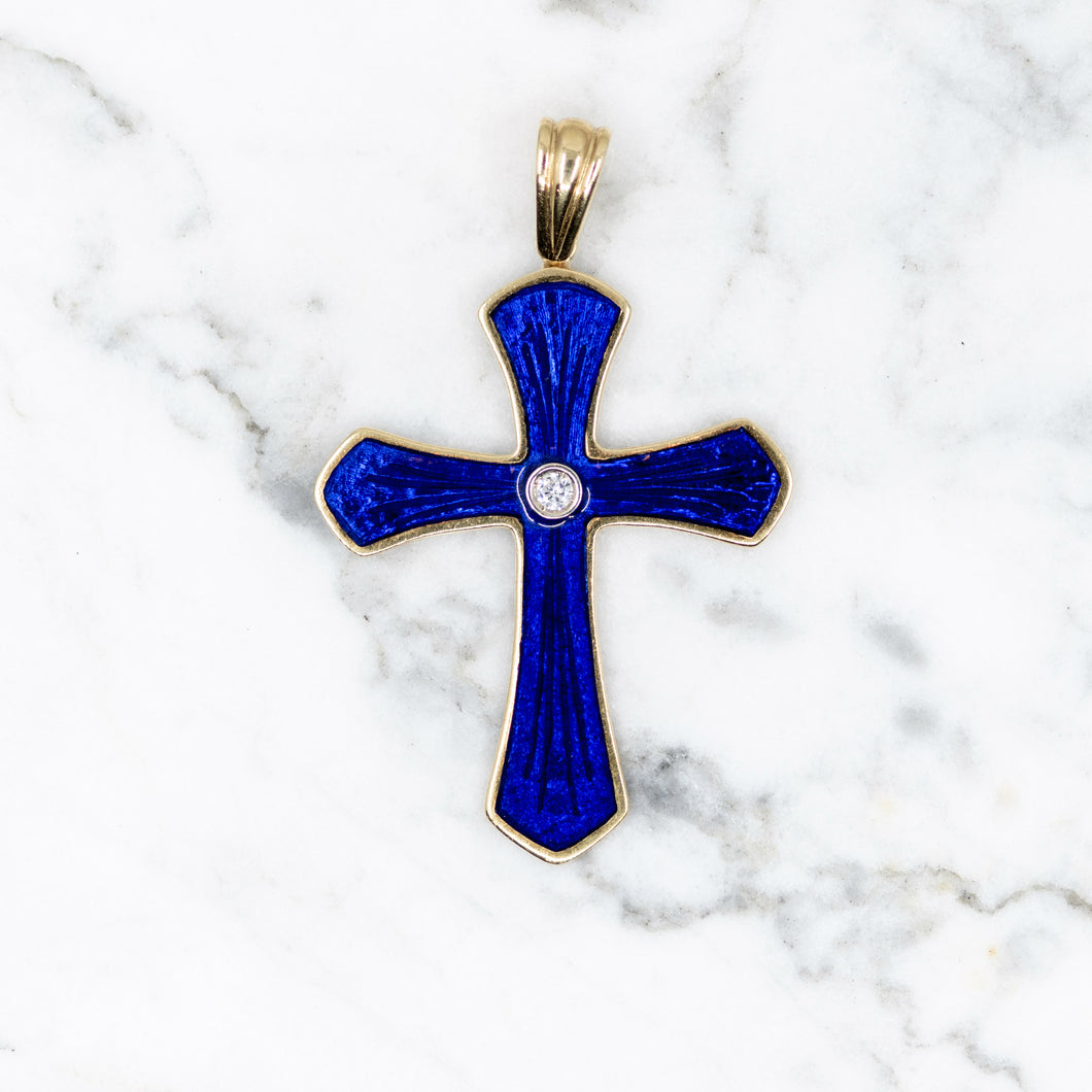 Blue Enamel and Diamond Cross Made in Italy