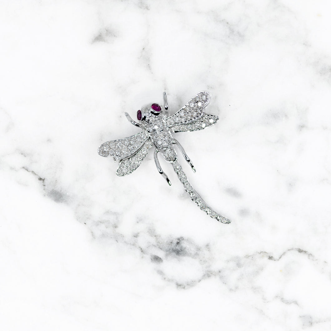 Dragonfly Diamond and Ruby Pendant and Pin Combination