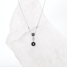 Load image into Gallery viewer, Black Antiqued and White Diamond Circle Drop Pendant with Chain
