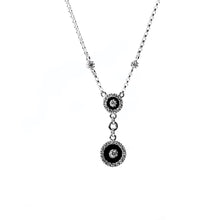 Carica l&#39;immagine nel visualizzatore di Gallery, Black Antiqued and White Diamond Circle Drop Pendant with Chain
