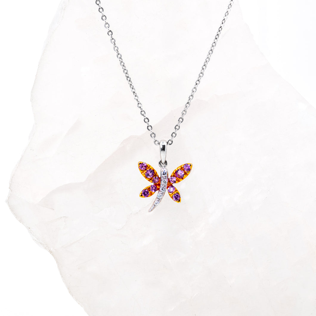 Pink Sapphire Butterfly Pendant with Chain