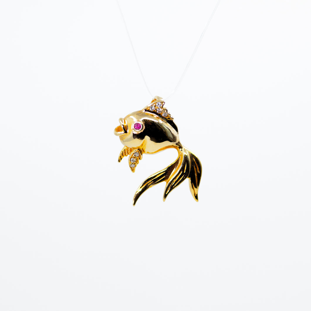 Goldfish Charm with Diamonds and Ruby Detail