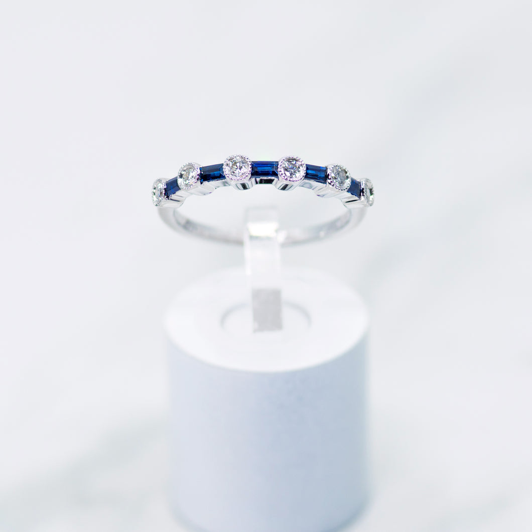 Baguette-cut sapphire and Diamond Anniversary Band