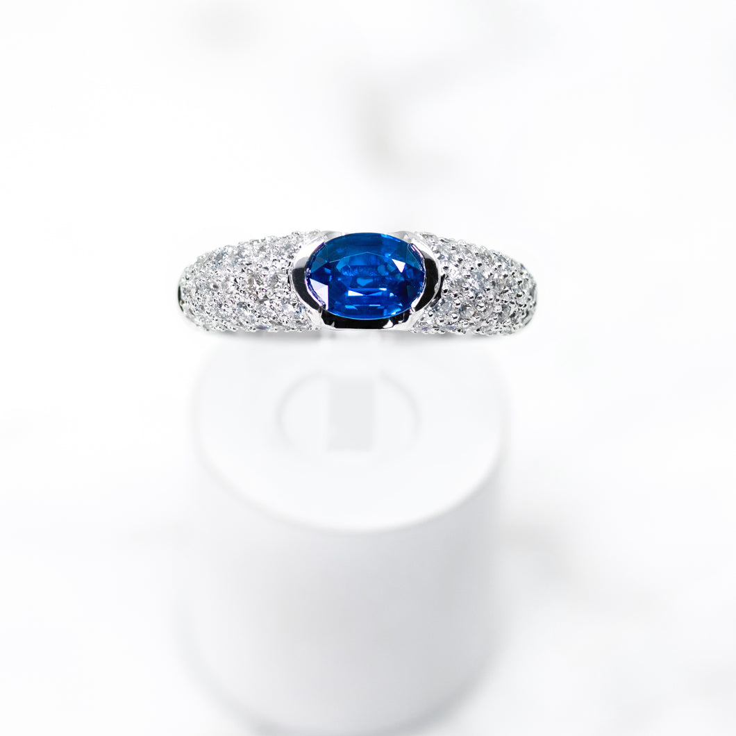 Oval Sapphire and Pave-set Diamond Ring