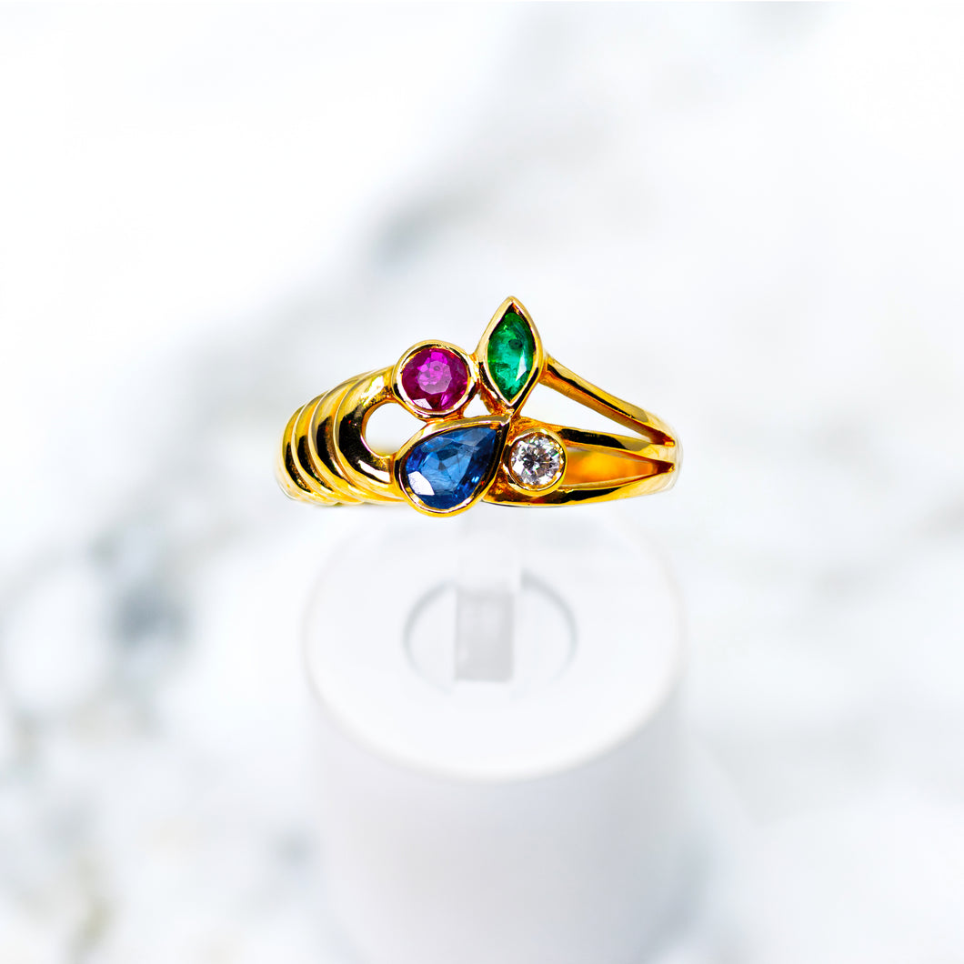 Colored Gemstone Floral Design Ring