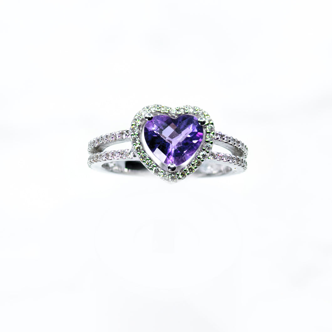 Amethyst and Diamond Heart Shaped Ring
