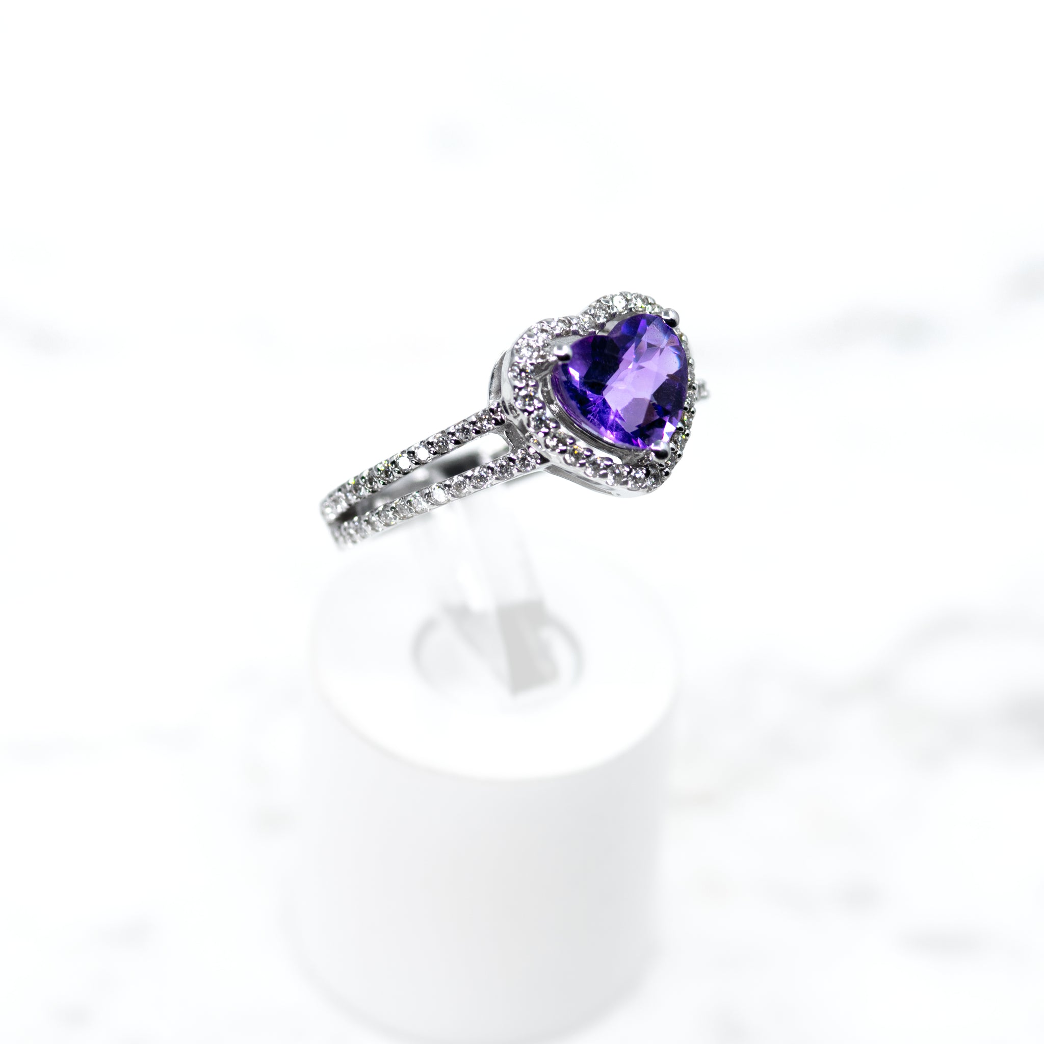 Heart-Shaped Amethyst & White Lab-Created Sapphire 