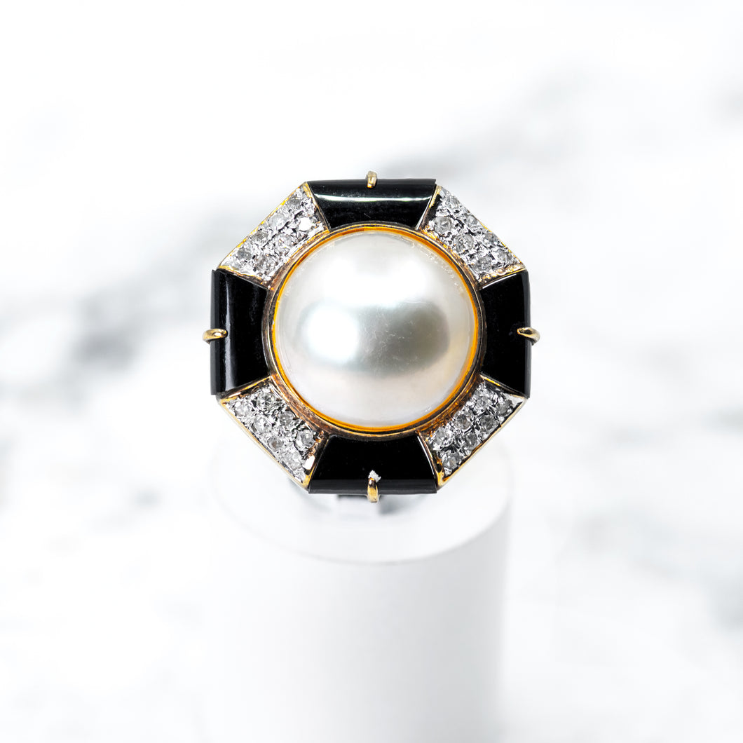 Moby Pearl, Diamond and Onyx Ring