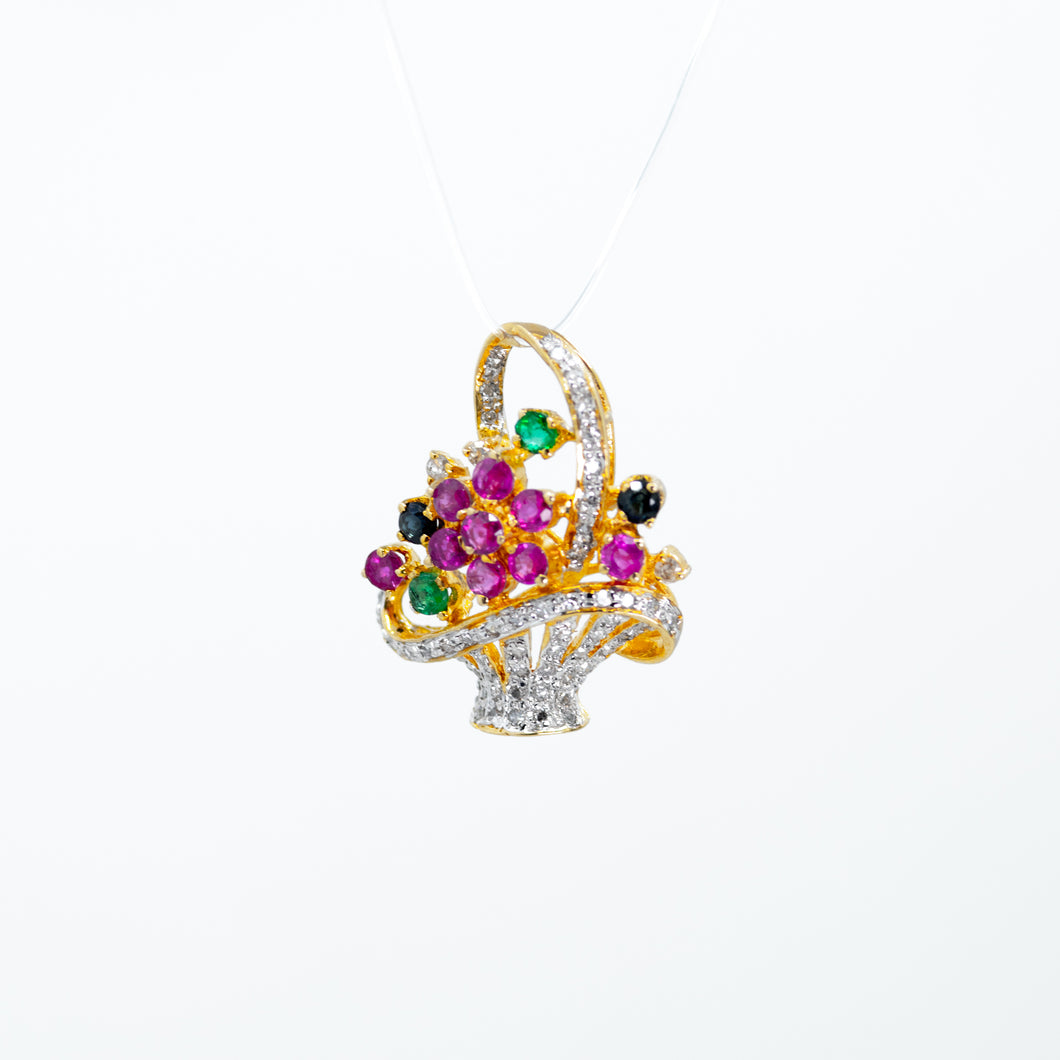 Basket of Flowers Basket Pendant with Rubies, Diamonds, Emeralds, and Sapphires