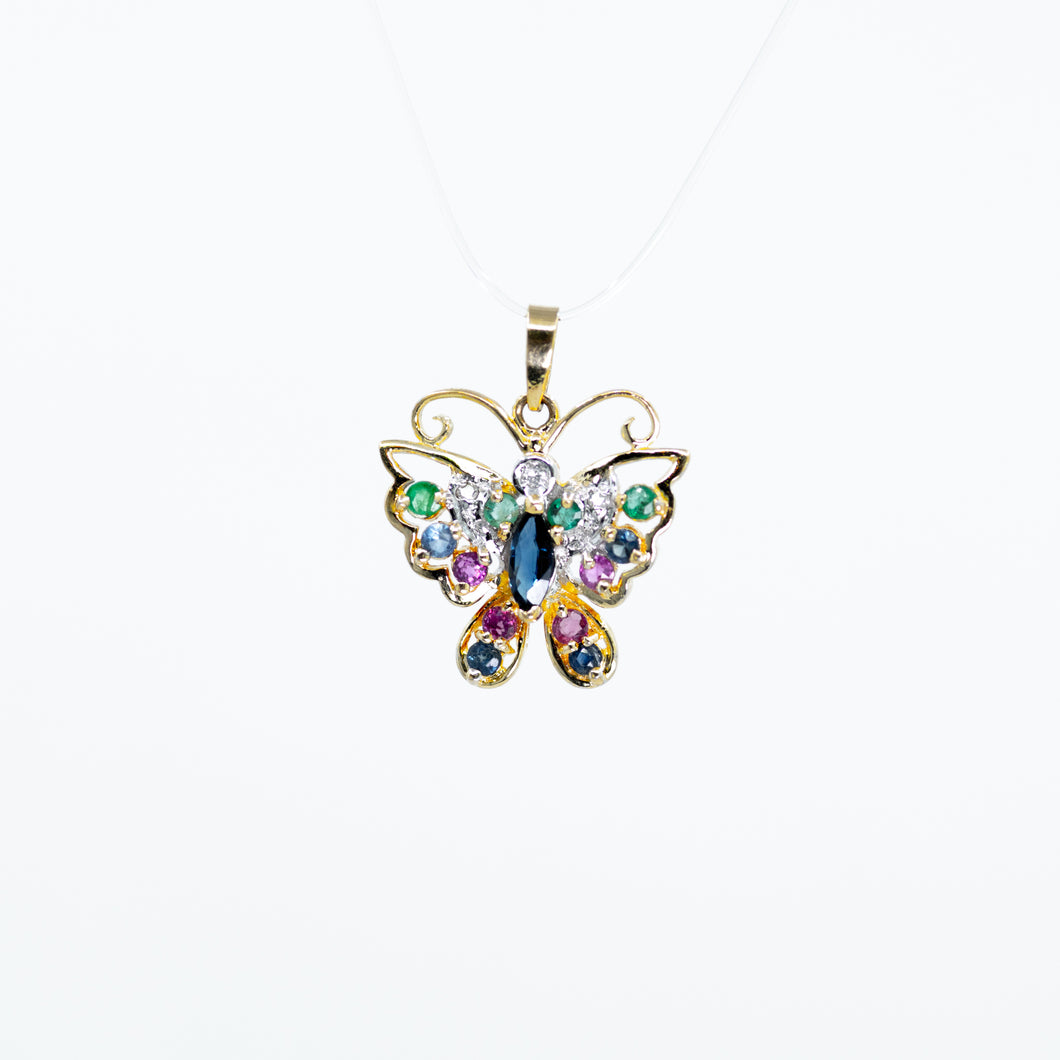 Multicolor Precious Gemstone Butterfly Pendant